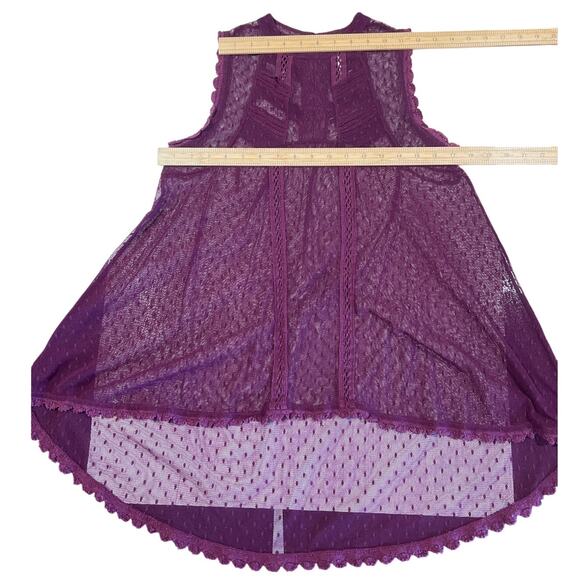 Free People Fiona Plum Mesh Sheer Lace Top Women's Size S Boho Victorian Whimsy - Picture 6 of 9